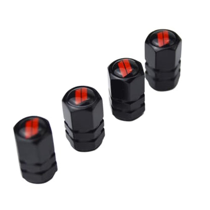 (Set of 4) 63mm=2.5 inches // Slash Wheel Center Caps Covers HubCaps + Tire Valve Stem Caps Trim for Dodge Charger Challenger Durango Hornet Dart R/T SRT Magnum Nitro Journey Caliber Avenger - color: red // on matte black wheel caps + tire valve caps