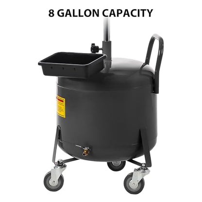 Garvee 8 Gallon Waste Oil Drain Tank, Portable Oil Drain Container, Air Operated Drainer, Fluid Fuel Transfer Drainage, Adjustable Funnel Height with Wheel &15'' Premium Bowl and a Toolbox - size: 8 Gallon-Black