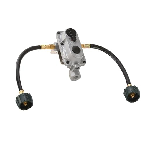 Flame King (KT12ACR-2) 2-Stage Auto Changeover LP Propane Gas Regulator With Two 12 Inch Pigtails For RVs, Vans, Trailers - size: 12-inch Pigtails
