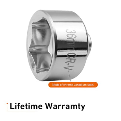 1 PC 36mm Oil Filter Socket, 6 Point Steel Oil Filter Wrench, 3/8" Oil Filter Removal Tool, Compatible with Fits Some Ford F250 BMW Mini Volvo Audi VW Porsche (Silver)