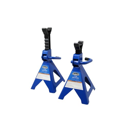 Mountain 52009 2 Ton Automotive Jack Stands for Garages, Repair Shops, and DIY, 4,000 lbs. Capacity, Lightweight, Heavy Duty Steel Frame, Adjustable Height 10.3"- 16.2", Wide Base, Black/Blue, Pair