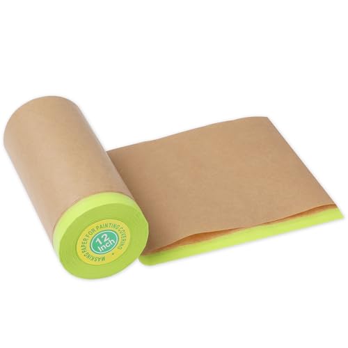 MyLifeUNIT Masking Paper, Automotive Masking Paper Roll with Tape for Painting Protection Covering (1 Rolls, 12 inch x 50 feet) - size: 12 inch x 50 feet