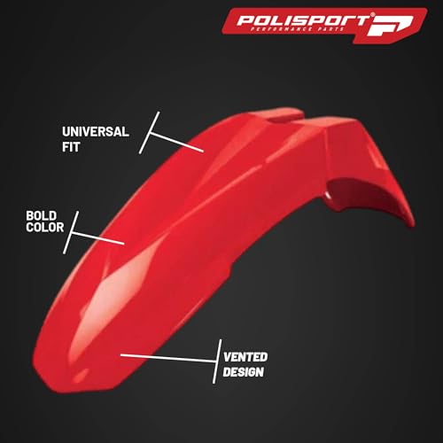 Polisport Supermoto (SM) Motocross (MX) Motard UFX Front Fender - Universal Fit for all Full Size Dirt Bikes w/UFX Mounting System - Red