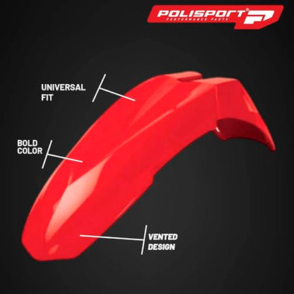 Polisport Supermoto (SM) Motocross (MX) Motard UFX Front Fender - Universal Fit for all Full Size Dirt Bikes w/UFX Mounting System - Red