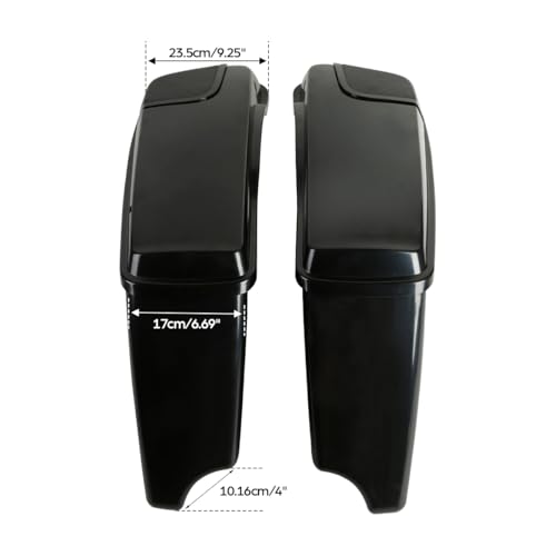 TCT-MOTORPARTS 4" Stretched Extended Hard Saddlebags Fit For Harley CVO Touring Road King Electra Glide Road Glide FLHX FLHR 2014-2024 - color: Unpainted Black w/ Latch Keys