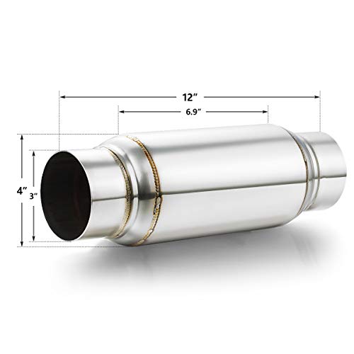 A-KARCK Exhaust Resonator 3" Inlet, 3" Inlet 3" Outlet 12" Overall Length Muffler Resonator Stainless Steel Polished Deep Tone Clear Up Rasp 2 Pack - size: 3" Inlet/Outlet 12" Long - Polished - 2 Pack