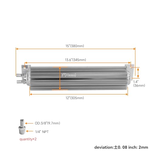 Universal 12'' Aluminum Dual Pass Finned Transmission Oil Cooler W/Fittings Silver - color: Silver, size: 12''