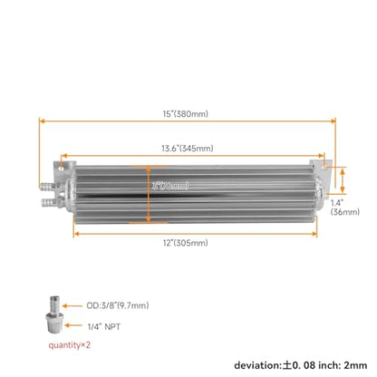 Universal 12'' Aluminum Dual Pass Finned Transmission Oil Cooler W/Fittings Silver - color: Silver, size: 12''