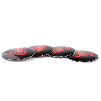 4X 2.2" Wheel Hub Caps Centre Cover for Abarth Scorpion Logo Circular arc form 3D stereo Aluminum Alloy Waterproof Emblem Badge Stickers for Fiat Abarth Punto 124/125/125/500 Stilo Ducatoo (Black+Red)