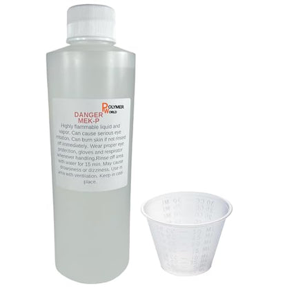 MEKP 8oz - 236cc Clear Catalyst-Hardener for Polyester Resins, Gelcoats, Vinyl Esters, Ceramic Transom Pour, Includes 1oz Measuring Cup