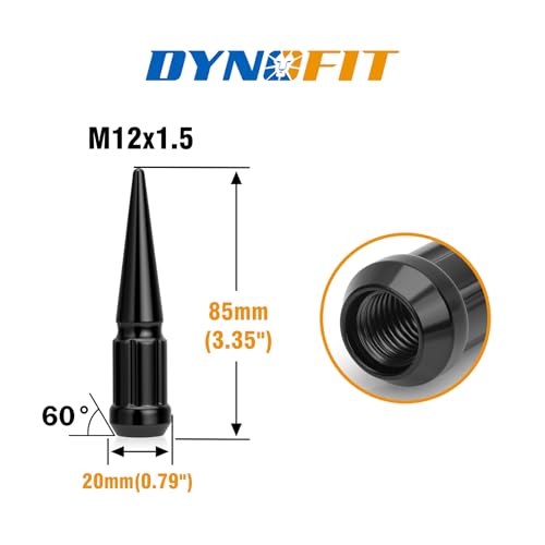 Dynofit M12x1.5 Spike Lug Nuts Compatible with Chevy Toyota Ford,20PCS - color: Black, size: 12x1.5 20PC
