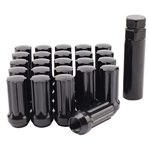 24+1 Black 7 Spline Lug Nuts M14x1.5 Closed End Conical Bulge Seat Hex 19mm - size: 14mm × 1.5, style: 24 Count