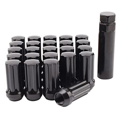 24+1 Black 7 Spline Lug Nuts M14x1.5 Closed End Conical Bulge Seat Hex 19mm - size: 14mm × 1.5, style: 24 Count