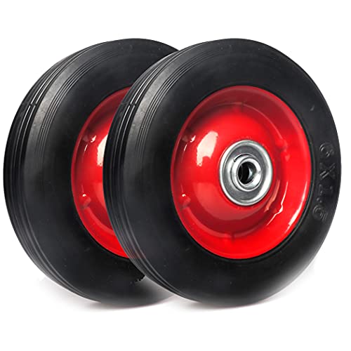 (2-Pack) AR-PRO 6” x 1.5” Flat Free Solid Rubber Wheel Assemblies - Replacement Hand Truck Wheels with Ball Bearings and 1/2” Bore Hole Diameter - Heavy-Duty Solid Rubber Wheels 132 lbs Load Capacity - size: 1/2"