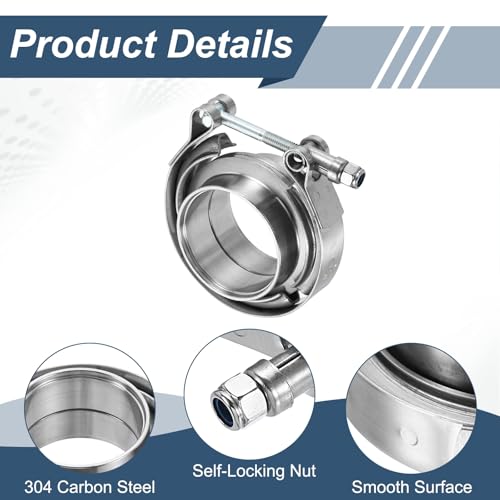 HARFINGTON V Band Clamp with Flange, 304 Stainless Steel, 2 Inch, Silver - size: 2 Inch