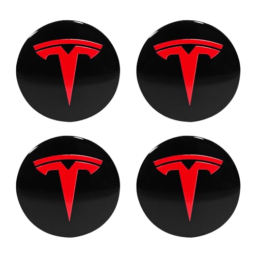 4 Pack Aluminum Waterproof Wheel Cover Center Emblem Sticker for Tesla Model 3 Model Y 56mm Hubcaps Wheel Rim Cover (Black Background+Red Emblem) - color: Black