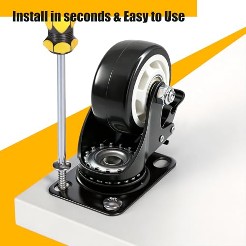 QNCZ 3 Inch Caster Wheels with Brake, Swivel,Heavy Duty, Silent, Set of 4 - color: black, size: 3 IN