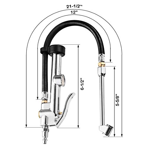 CZC AUTO Tire Inflator Air Pressure Gauge with Rubber Hose, 10-120PSI