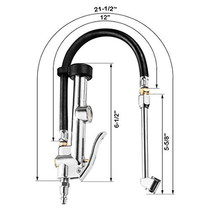 CZC AUTO Tire Inflator Air Pressure Gauge with Rubber Hose, 10-120PSI