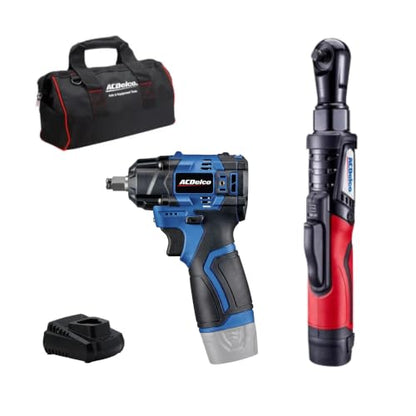 ACDelco ARW12103-K1 G12 Series 12V Cordless Li-ion 3/8” Brushless Ratchet Wrench & Impact Wrench Combo Tool