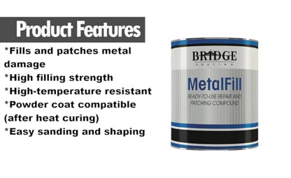 Bridge Coating MetalFill 1K Metal Repair Compound – High Temperature Resistant Metal Patching Putty – Air Dry 24h + 425°F Bake Cure – Metal Hole & Cavity Filler for Automotive & Industrial (16oz) - size: 16oz