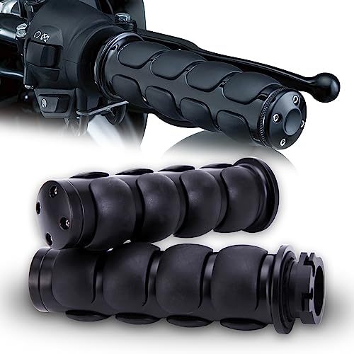 DREAMIZER Universal Motorcycle Hand Grips with Black Non-Slip Rubber for Harley Honda Yamaha Suzuki Kawasaki - color: Black-A