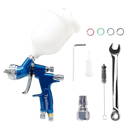 HVLP Spray Gun Automotive Air Spray Gun with 1.3mm Tip 600ml Plastic Cup for Auto Paint,Car Paint,Blue - color: Blue