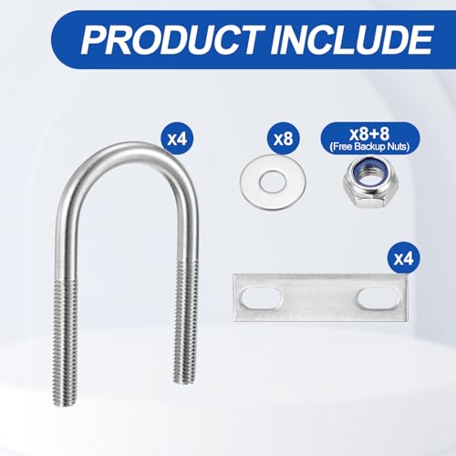 METALLIXITY U Bolts 4Set M8x34x80,Round U Bolt Kits 304 SS U Clamp - color: Silver, size: M8x34x80mm