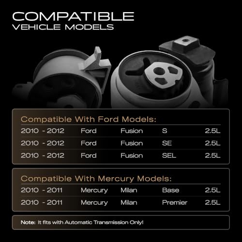 3PCS Engine Motor & Transmission Mount Set Compatible with Ford Fusion 2.5L 2010-2012 / Mercury Milan 2.5L 2010-2011 with Automatic Transmission Mount for A4431 A5556 A5740 3285 3216 3366 - size: 2010-2012 Fusion 2.5L