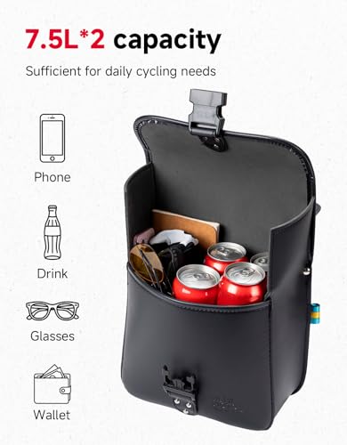 KEMIMOTO Motorcycle Saddlebags with Secure Lock 15L (7.5Lx2) PU Leather - style: With Lock