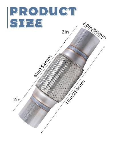 Flex Pipe,Heavy Duty Exhaust Flex Pipe,Car Accessories Stainless Steel Flexible Exhaust Pipes,Universal Muffler Tube Automotive Replacement,Suitable for Most Cars,Trucks (2"x6"/10") - size: 2"x6"/10"