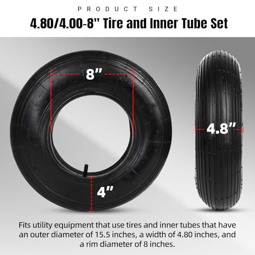 (2-Set) AR-PRO 4.80/4.00-8" Tire and Inner Tube Set - Universal Replacement Tires and Inner Tubes with 15.5" Outer Tire Diameter and 4.80" Tire Width - Fits on Dollies, Trolleys, Wagons, and More - size: 4.80/4.00-8
