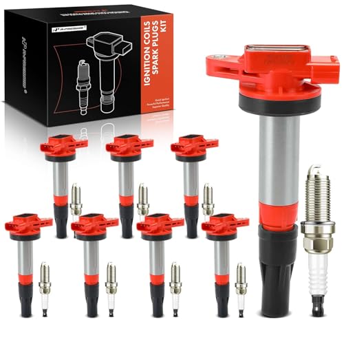 A-Premium Ignition Coil Pack and Iridium Spark Plugs Compatible with Jaguar - color: Red