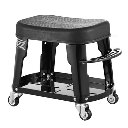 VEVOR Mechanic Stool, 300 lbs Capacity, Black, Industrial Style, Plastic Seat, Wheels, 360 Swivel, Tool Tray, Screwdriver Rack