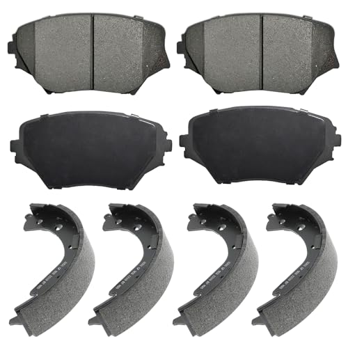 Front Rear Ceramic Brake Pads & Parking Shoes Kit Replacement For 2003-2005 Toyota RAV4 - style: UPD86+UPS802