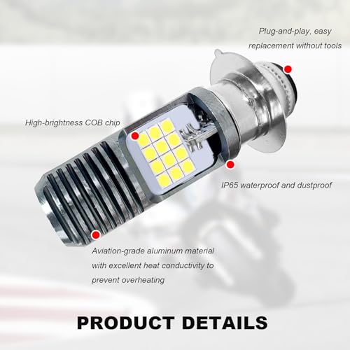 9-16V PX15D LED Motorcycle Headlight Bulbs, Super Bright 3030 Chips Bulb Halogen Lamp Replacement, Waterproof High/Low Beam LED Headlight Bulb for Most Motorcycles ATVs (White) - color: PX15D, White