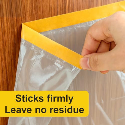 Pre-Taped Masking Film Film and Masking Tape in one Plastic Tape and Drape Roll Painters Plastic (3 Pack, Each roll 22" Wide x 82 feet Long) with one Dispenser