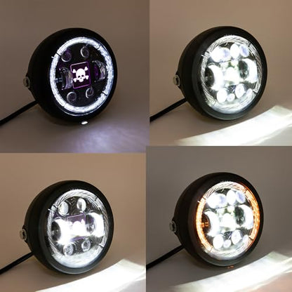 Motorcycle Headlight Assembly Round LED 6.5 inch Front Headlamp High/Low Beam Head light for Bobber Cafe Racer Motorbike (Style B) - style: Style B