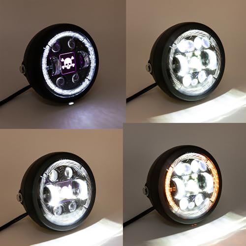 Motorcycle Headlight Assembly Round LED 6.5 inch Front Headlamp High/Low Beam Head light for Bobber Cafe Racer Motorbike (Style B) - style: Style B