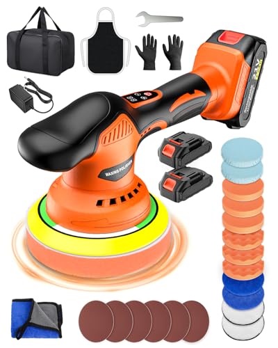 Cordless Car Buffer Polisher, 8 Variable Speed Car Polisher with 2x 21V 2000mAh Batteries & 18 PCS Attachments, 2800-6000RPM Cordless Car Polishing Machine for Waxing, Polishing & Scratch Removal
