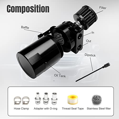 Thick Shell Baffled Oil Catch Can Coolant Fuel Catch Can Reservoir Kit with Breather - Black - color: Black