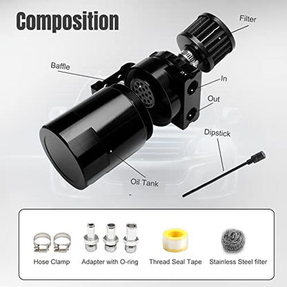 Thick Shell Baffled Oil Catch Can Coolant Fuel Catch Can Reservoir Kit with Breather - Black - color: Black