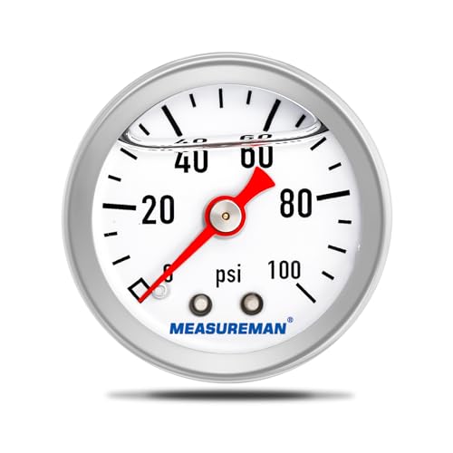 MEASUREMAN 1-1/2" Dial Size, 304 Stainless Steel case, Liquid Filled Fuel Pressure Gauge, 0-100Psi, 3-2-3%, 1/8" NPT Center Back Mount - size: 0-100 psi, style: Back Mount