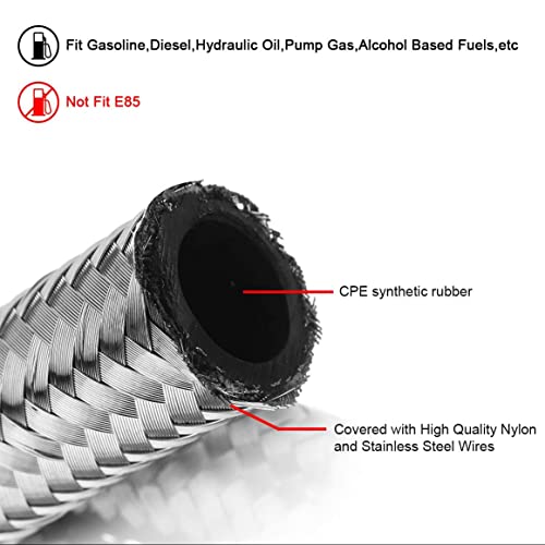 6AN Fuel Line Kit, 20FT 3/8 CPE Nylon Stainless Steel Braided Fuel Line Hose with 10PCS AN6 Hose End Fitting Adapter Kit