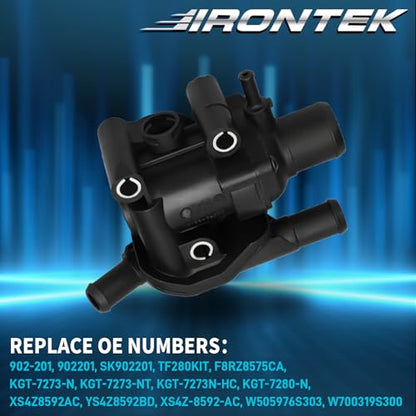 IRONTEK 902-201 Engine Coolant Thermostat w/Water Outlet Housing Assembly Fit for 2001-2004 for Ford Escape, 2000-2004 for Ford Focus, 2001-2004 for Mazda Tribute, SK902201 F8RZ8575CA - size: 902-201