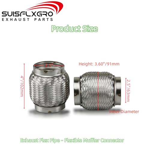 Exhaust Flex Pipe (Interlock Lining OEM-Grade) 100% Stainless Steel SS304 For Heavy Duty and Cars (1 PC, 2.5X4) - size: 2.5X4