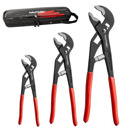 HAUTMEC 3PCS Water Pump Pliers Set, Auto Adjusting Tongue and Groove Joint Pliers Tool Set, One-Hand Spring-Loaded Design, CRV Steel V-Jaw with Comfort Grip, 7/10/12 Inch for Plumbing, Home Repair - style: HT0324