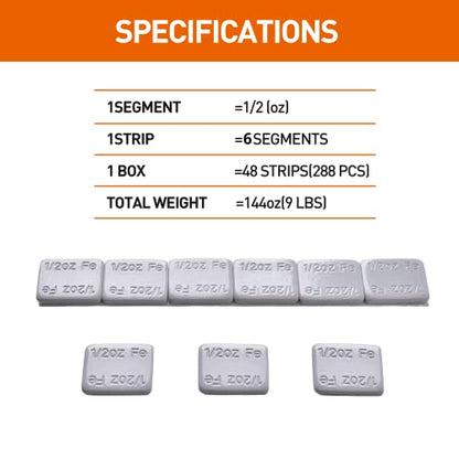 A A IN 1/2oz Stick on Adhesive Wheel Weights, 288pcs, 48strips/Box, Grey - color: Grey, style: 1/2oz, 144oz