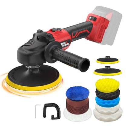 Rotary Buffer Polisher Kit for Milwaukee 18V/M18 Battery (Tool Only) - color: Red