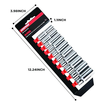 Egofine 10PCS 3/8” Drive Deep Socket Set,Metric Socket Set（10-21mm,6 Point Socket Set With Hanging Bracket,Cr-V Steel - color: 10pc Deep Socket Set, size: 3/8